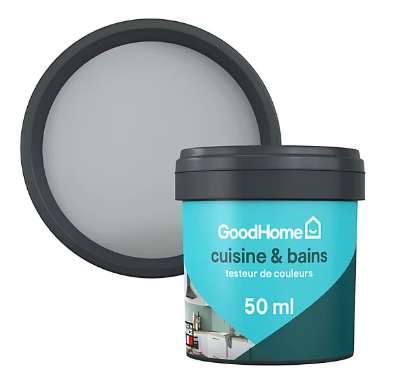 Peinture cuisine et salle de bains GoodHome gris Brooklyn satin 50ml