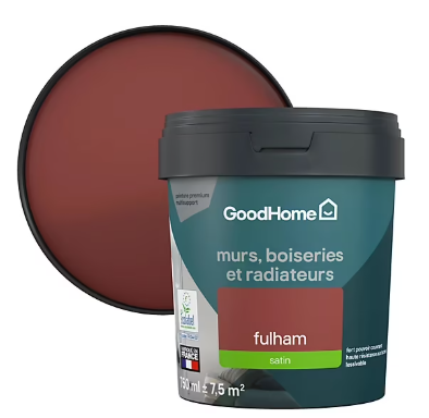 Peinture résistante murs, boiseries et métal GoodHome rouge Fulham satin 0,75L