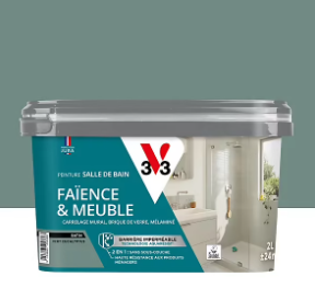 Peinture de rénovation faïence et meuble de salle de bain V33 vert eucalyptus satin 2L
