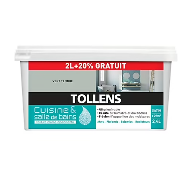 Peinture Cuisine et salle de bains Tollens vert tendre 2L+20%