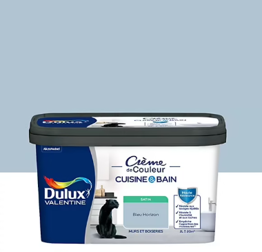 Peinture haute résistance Crème de couleur cuisine et bain Dulux Valentine bleu horizon satin 2L