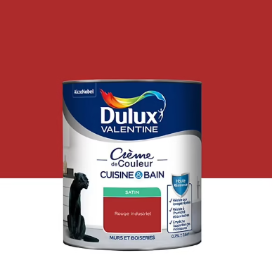 Peinture haute résistance Crème de couleur cuisine et bain Dulux Valentine rouge industriel satin 0,75L