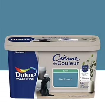 Peinture intérieure couleur Crème De Couleur Dulux Valentine satin bleu canard 2.5L