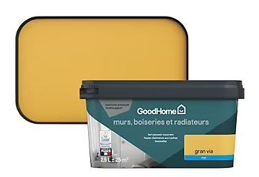 Peinture intérieure couleur murs, boiseries et radiateurs GoodHome mat gran via Jaune 2.5L