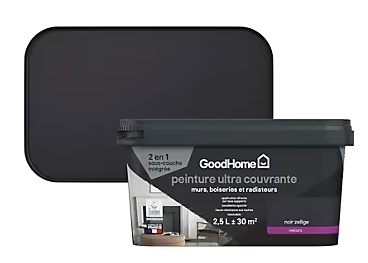 Peinture couleur 2 en 1 velours GoodHome noir zellige 2,5L
