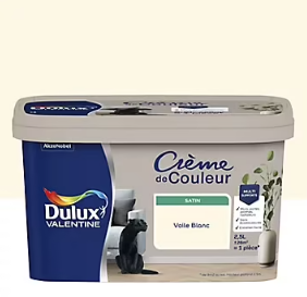 Peinture Crème De Couleur Dulux Valentine satin voile blanc 2,5L