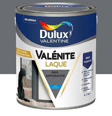 Laque Valénite Dulux Valentine Acrylique mat velouté gris anthracite 2L