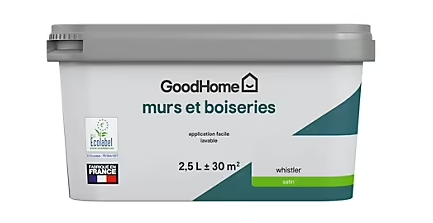 Peinture intérieure couleur murs et boiseries GoodHome Whistler Blanc satin 2,5L