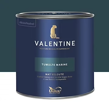 Peinture Valentine murs et boiseries Dulux Valentine bleu tumulte marine velouté mat 2L