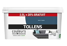 Peinture murs et boiseries Tollens bleu paon satin 2,5L +20% gratuit