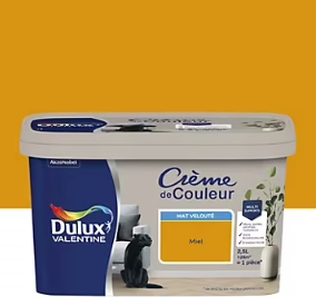 Peinture couleur murs, boiseries et radiateurs Crème de couleur Dulux Valentine jaune miel mat velouté 2,5L
