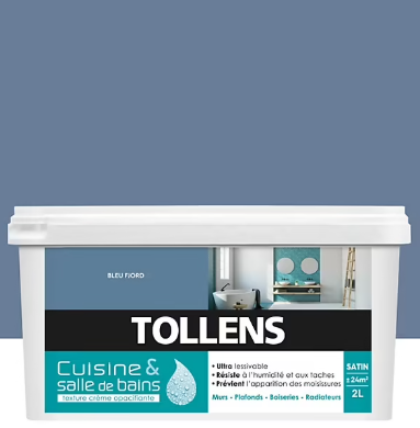Peinture murs et plafonds Cuisine et bains satin bleu fjord Tollens 2 L