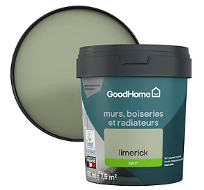 Peinture résistante murs, boiseries et métal GoodHome vert Limerick satin 0,75L