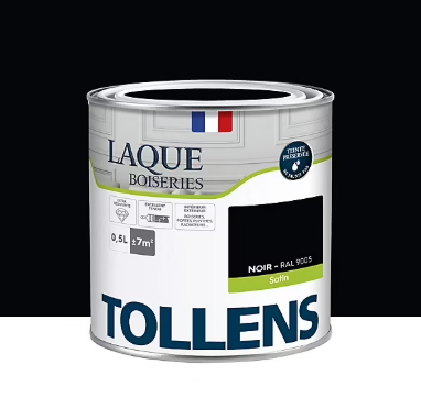 Laque boiseries et métal Tollens RAL 9005 noir satin 500ml