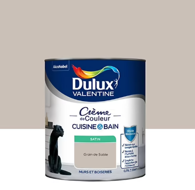 Peinture haute résistance Crème de couleur cuisine et bain Dulux Valentine blanc grain de sable satin 0,75L