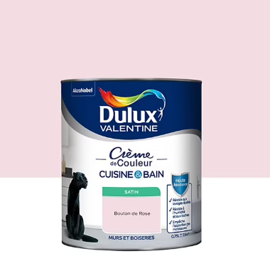 Peinture haute résistance Crème de couleur cuisine et bain Dulux Valentine bouton de rose satin 0,75L