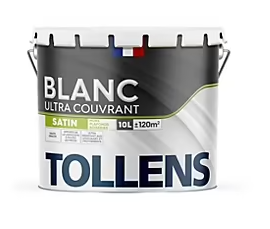 Peinture Tollens ultra couvrant murs, plafonds et boiseries satin blanc 10L