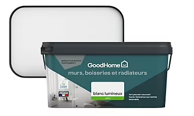Peinture murs, plafonds et radiateurs GoodHome blanc lumineux satin 5L