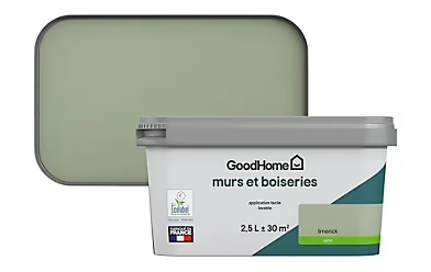 Peinture intérieure couleur murs et boiseries GoodHome Limerick vert satin 2,5L