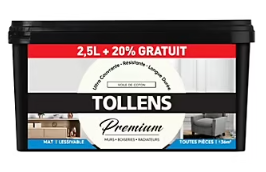Peinture Tollens premium monocouche murs, plafonds et boiseries coton 2,5L +20% gratuit