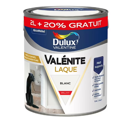 Laque Valénite Dulux Valentine Acrylique brillant blanc 2,4L