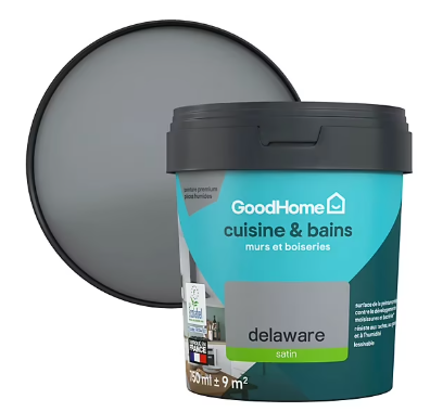 Peinture cuisine et salle de bains GoodHome gris Delaware satin 750ml