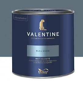 Peinture Valentine murs et boiseries Dulux Valentine bleu divin velouté mat 2L