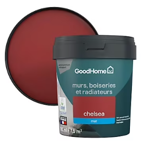 Peinture résistante murs, boiseries et métal GoodHome rouge Chelsea mat 0,75L