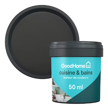 Peinture cuisine et salle de bains GoodHome noir Liberty satin 50ml