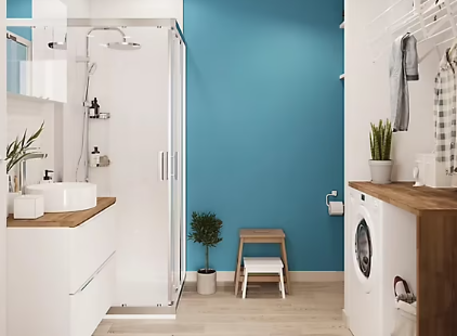 Peinture cuisine et salle de bains GoodHome bleu Nice satin 2,5L