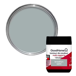 Peinture de rénovation GoodHome multi-supports satin gris Brooklyn 50ml