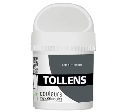 Testeur peinture murs et boiseries Tollens gris anthracite satin 50ml