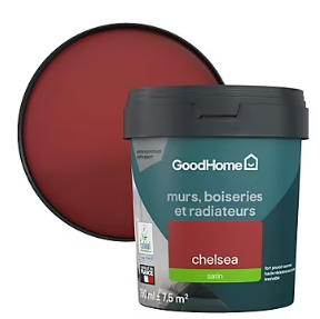 Peinture résistante murs, boiseries et métal GoodHome rouge Chelsea satin 0,75L