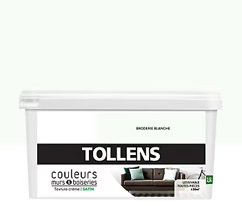 Peinture murs et boiseries Tollens broderie blanche satin 2,5L
