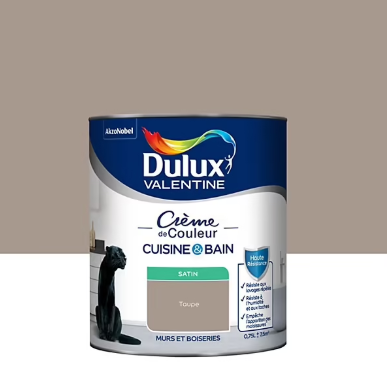 Peinture haute résistance Crème de couleur cuisine et bain Dulux Valentine marron taupe satin 0,75L