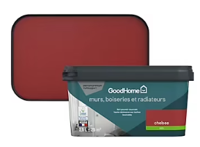 Peinture intérieure couleur murs, boiseries et radiateurs GoodHome Chelsea satin rouge 2,5L