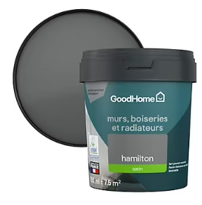 Peinture résistante murs, boiseries et métal GoodHome gris Hamilton satin 0,75L