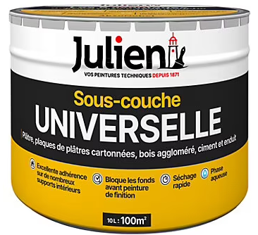 Sous-couche Universelle pour Platre, Aggloméré, Ciment et Enduit Julien Mat Blanc 10L