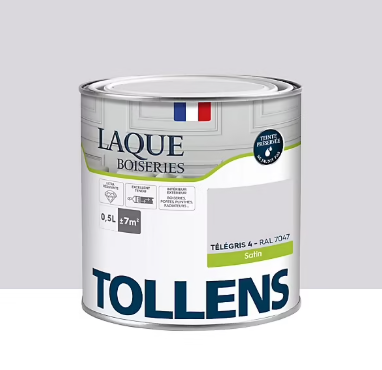 Laque boiseries et métal Tollens RAL 7047 télégris 4 satin 500ml