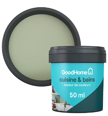 Peinture cuisine et salle de bains GoodHome vert Limerick satin 50ml