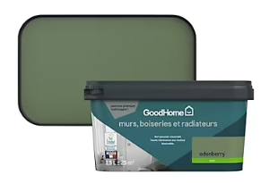 Peinture intérieure couleur murs, boiseries et radiateurs GoodHome satin edenberry vert 2.5L