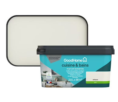 Peinture cuisine et salle de bains GoodHome blanc Ottawa satin 2,5L