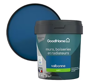 Peinture intérieure couleur murs, boiseries et radiateurs GoodHome satin valbonne bleu 750ml