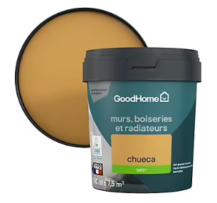 Peinture résistante murs, boiseries et métal GoodHome jaune Chueca satin 0,75L