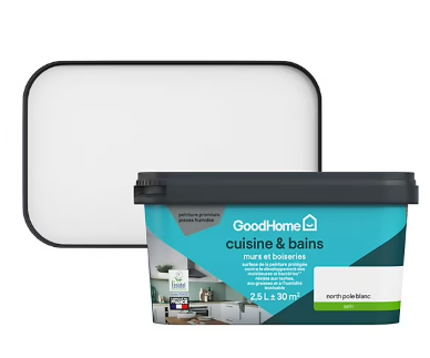 Peinture cuisine et salle de bains GoodHome blanc North Pole satin 2,5L