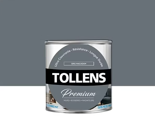 Peinture Tollens premium murs, boiseries et radiateurs gris macadam mat 0,75L