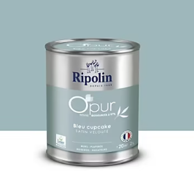 Peinture intérieure multisupport Ripolin O'pur bleu cupcake satin velouté 2L