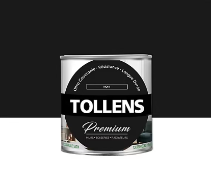 Peinture Tollens premium murs, boiseries et radiateurs noir satin 0,75L