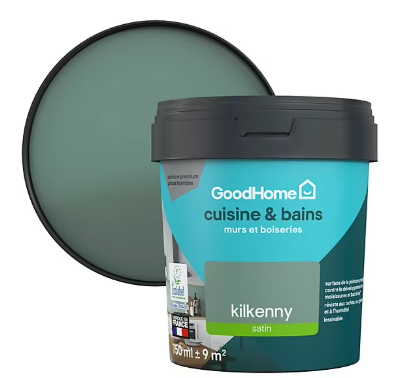 Peinture cuisine et salle de bains GoodHome vert Kilkenny satin 750ml
