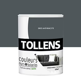 Peinture murs et boiseries Tollens gris anthracite satin 0,75L
